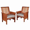 Heavy Mission Teak Stained Armchairs w/Cushions - Pair